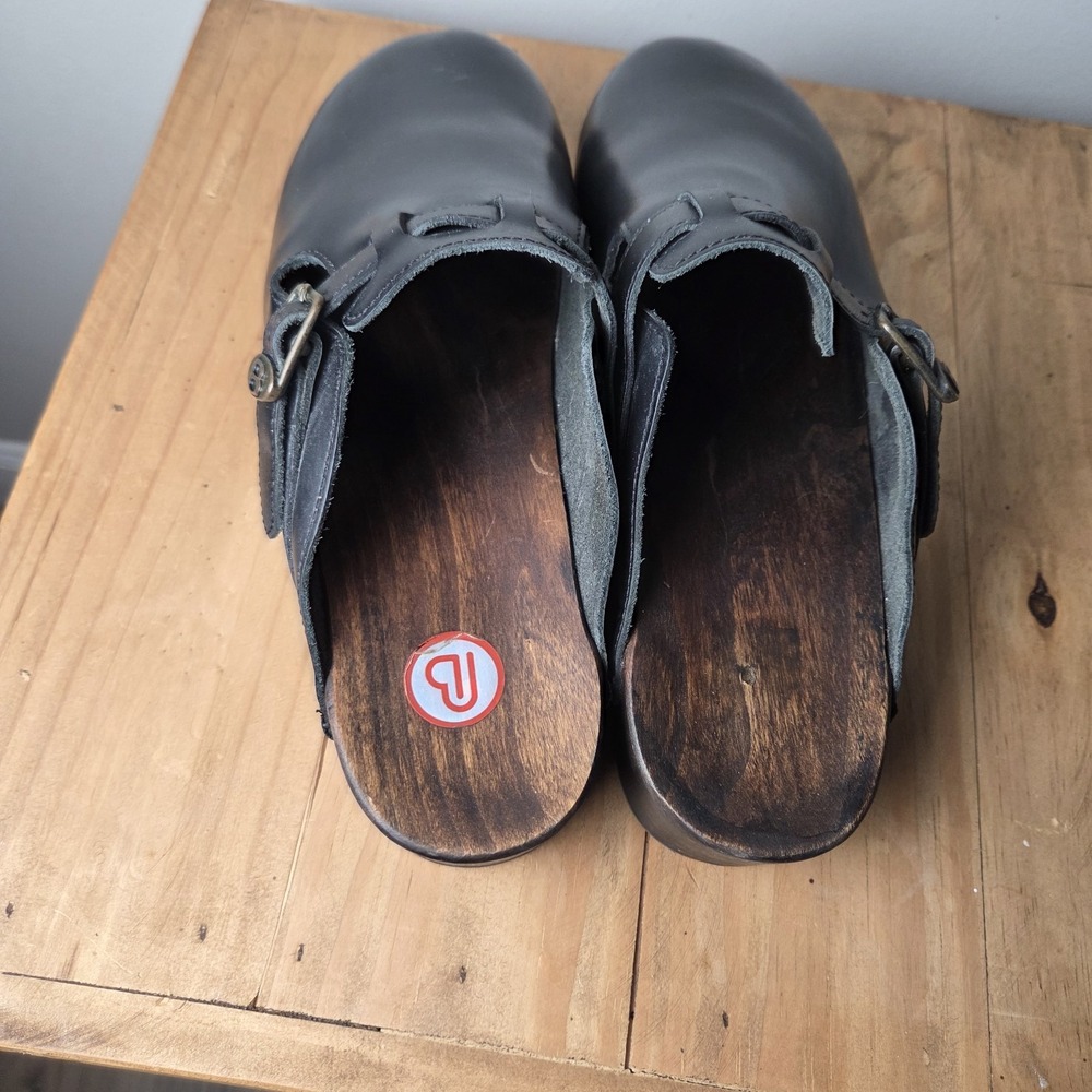 Berkemann Original Toeffler Black Calfskin Wooden Clogs Sz 12 Comfort‎ Slip On - Picture 5 of 11